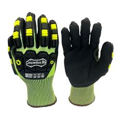 Picture of Rig Impactor® Sandy Nitrile Palm Impact Level 2 Cut A6 Gloves w/ TPR Back Protection | Hi-Vis Shell