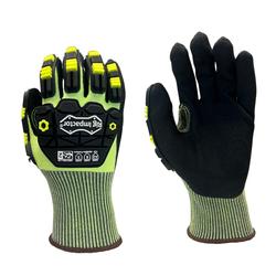 Picture of Rig Impactor® Sandy Nitrile Impact Level 2 Cut A2 Glove w/ TPR Back Protection | Hi-Vis Shell